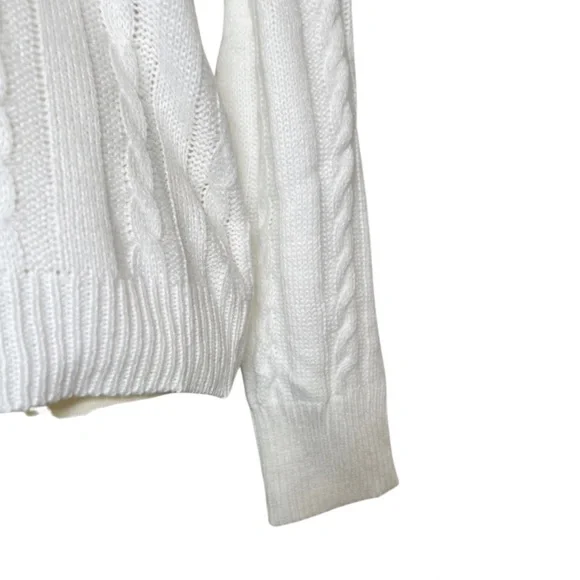 White Wide Neck Knit Pullover Sweater with Button Detail - Picture 9 of 16